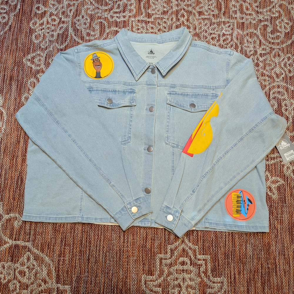 Disney Light Blue Denim Jacket With Disney Pixar Movie Soul Joe Gardner